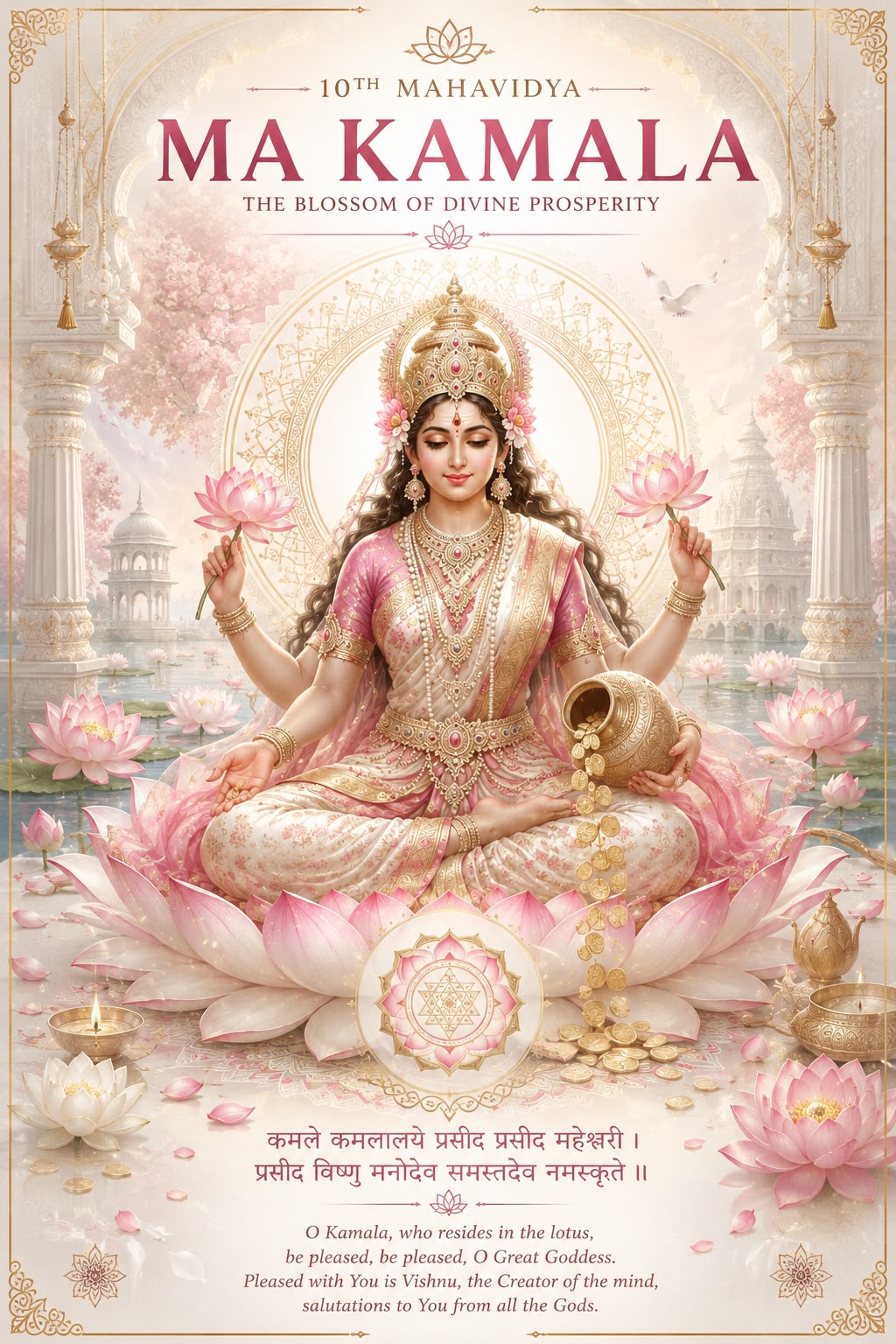 Goddess Kamalātmikā (Kamalā): tenth Mahāvidyā, lotus grace and sacred abundance.